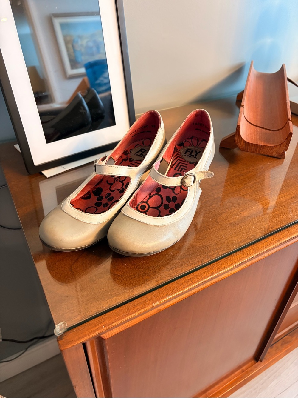 Fly London Cream Mary Jane Flats with Buckle